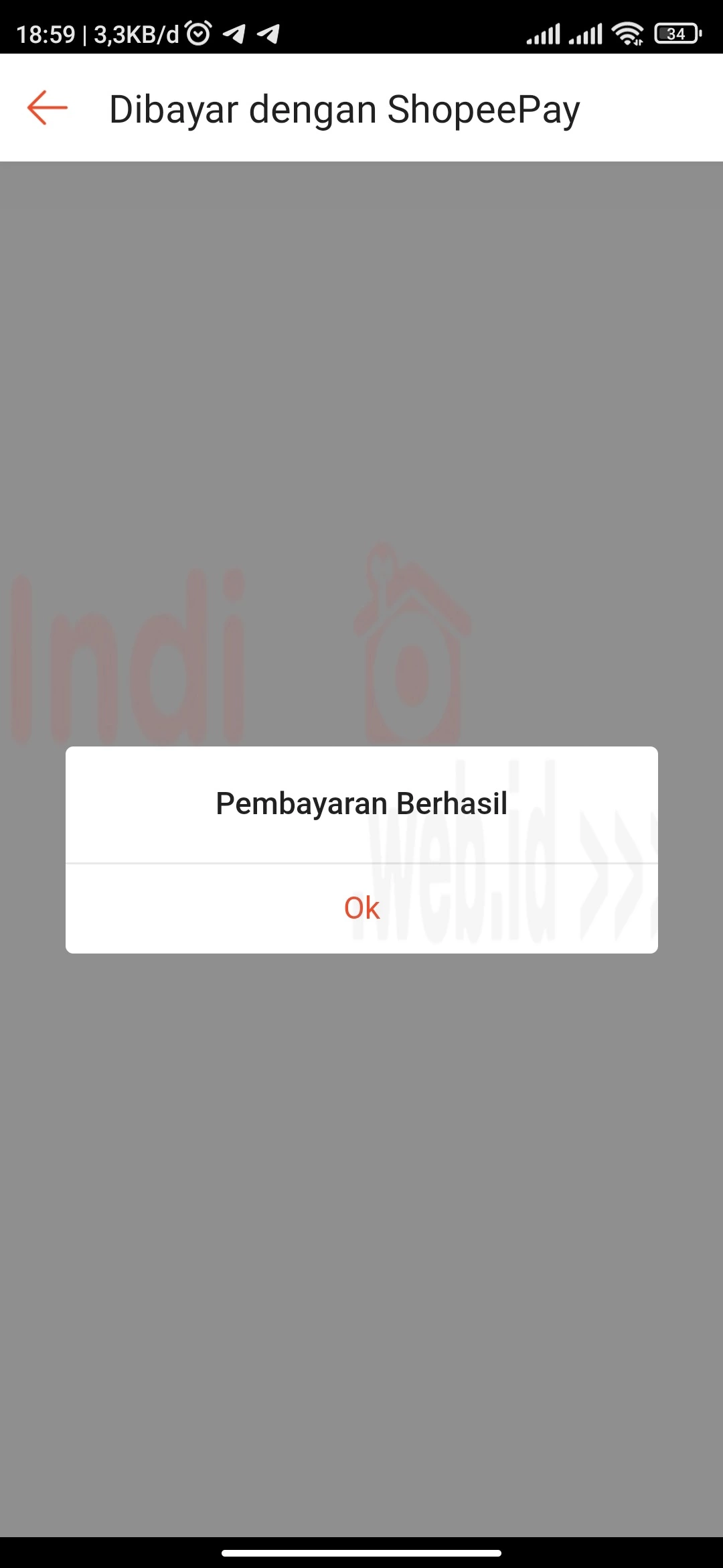 Pembayaran IndiHome Dengan Shoppe Pay Berhasil